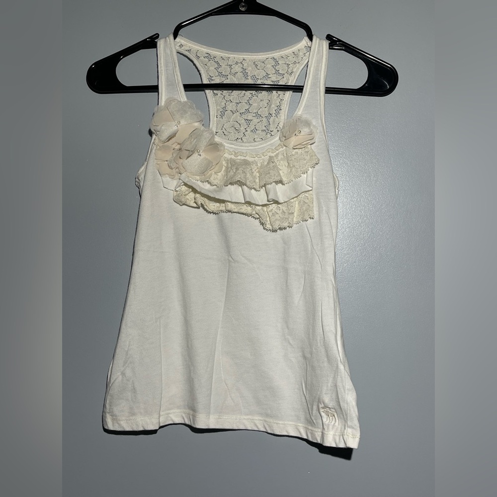 Abercrombie & Fitch Cream Lace Ruffle Tank Top